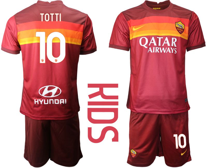 Youth 2020-2021 club AS Roma home #10 red Soccer Jerseys->customized soccer jersey->Custom Jersey
